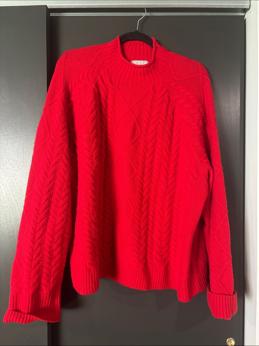 Soft Vintage J. Crew Bright Red Cable-Knit Faux Turtleneck Sweater